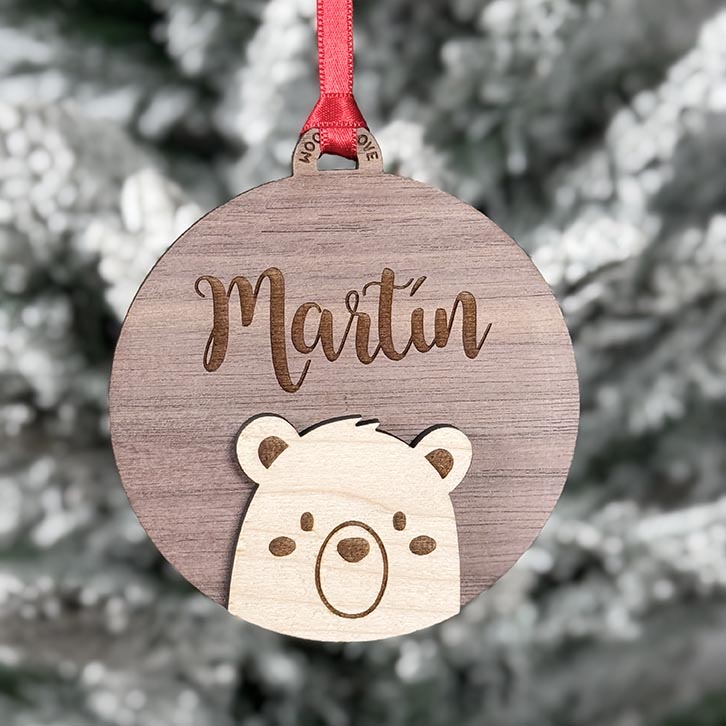 Bola Navidad personalizada Bear1 - Wooden Love
