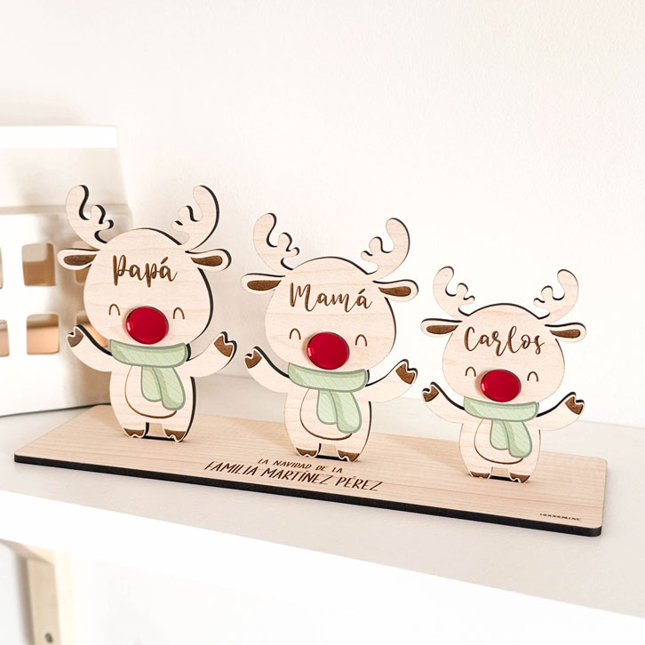 Familia Renos Navidad personalizada - Wooden Love